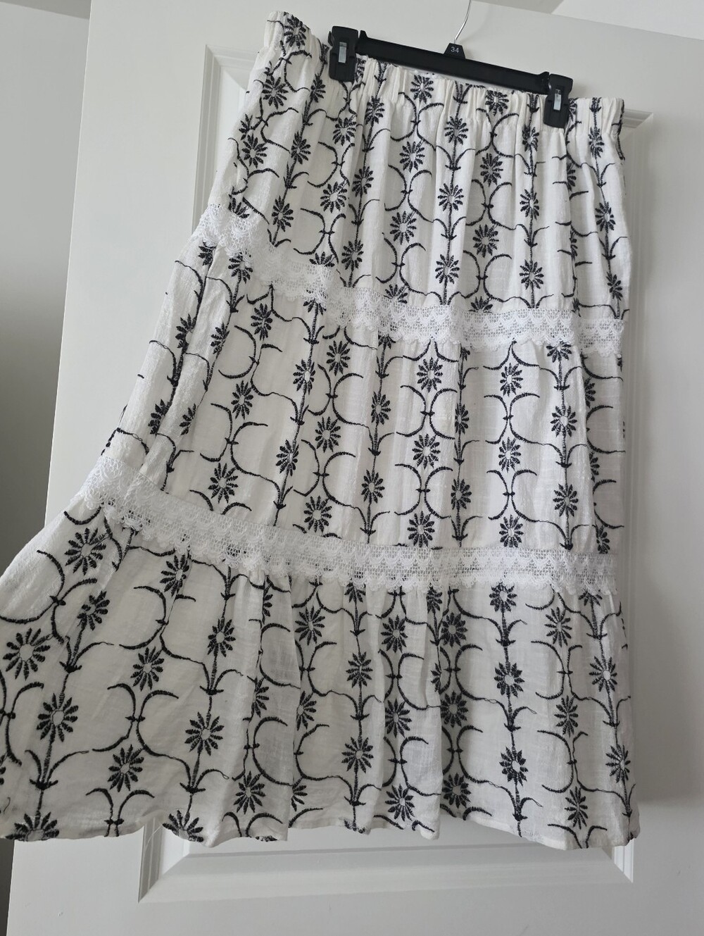 Embroidered Floral Boho Lace Midi Skirt Womens XL Cottom Cato Coastal Western